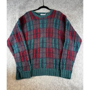 VINTAGE 90s Cape Isle Knitters Sweater Mens Large Red Hand Knitted Cable Knit